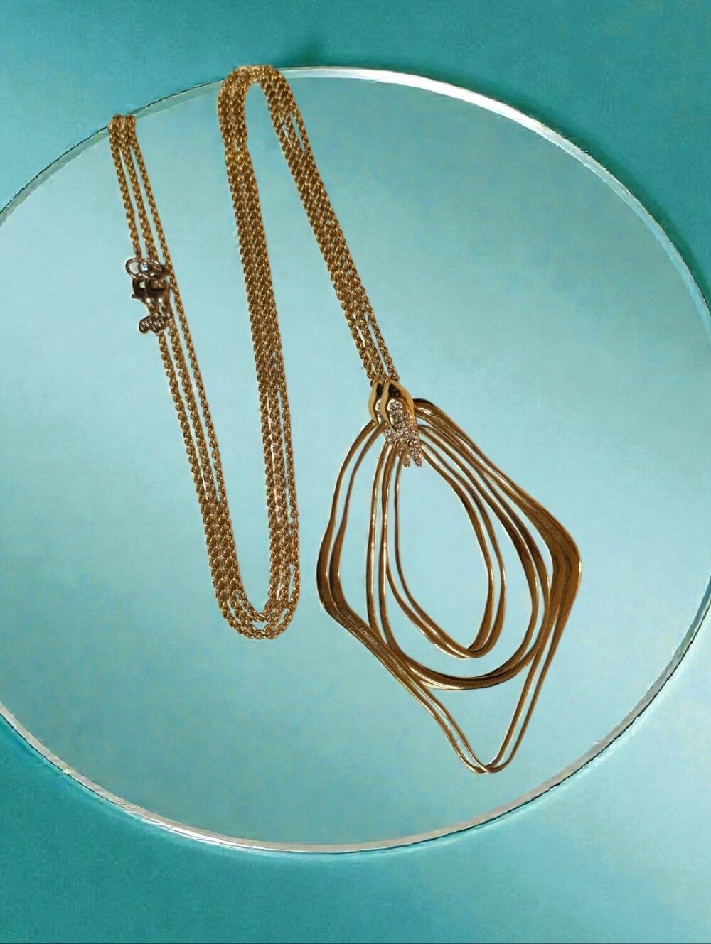 🌟 Alexis Bittar "Miss Havisham" Gold Crystal Studded Nested Oval Necklace - Picture 4 of 6